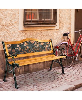 Park Garden Bench Porch Path Chair Furniture Cast Iron Hardwood