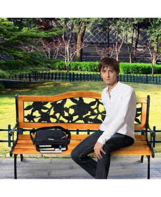 Park Garden Bench Porch Path Chair Furniture Cast Iron Hardwood