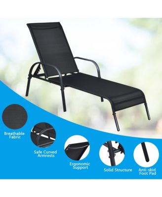 Set of 2 Patio Lounge Chairs Sling Chaise Lounge Recliner Adjustable