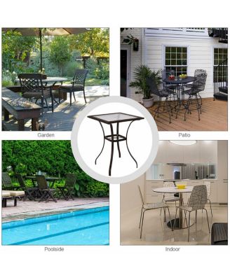 Outdoor Patio Rattan Wicker Bar Square Table Glass Top Yard