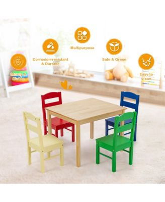 Kids 5 Piece Table Chair Set Pine Wood Multicolor Children Play Room Furniture