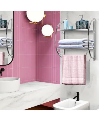 2 Tier Wall Mount Shower Organizer Toilet Bathroom Storage Rack Holder Towel Bar