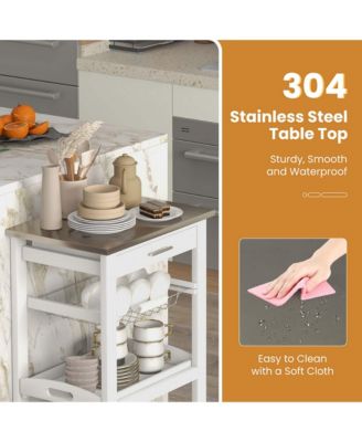 Stainless Steel Top Compact Rolling Kitchen Cart with Basket and Storage