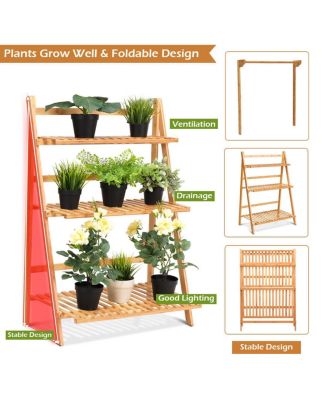 3 Tier Bamboo Hanging Folding Plant Shelf Stand Flower Pot Display Rack Bookcase