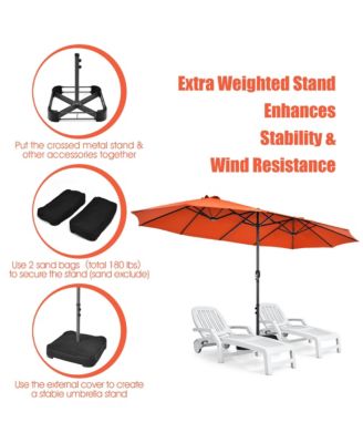 15FT Double-Sided Twin Patio Umbrella Sun Shade Outdoor Crank Market Base