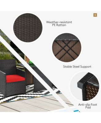 3PCS Patio Rattan Furniture Set Cushion Sofa Armrest Garden Deck