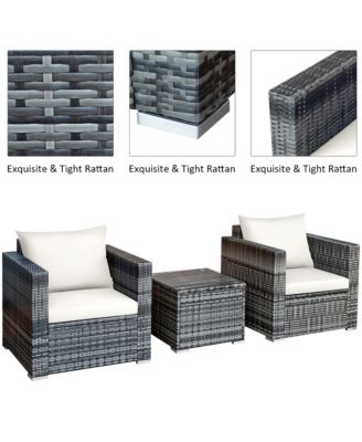 3 PC Patio Rattan Furniture Bistro Set Cushioned Sofa Chair Table