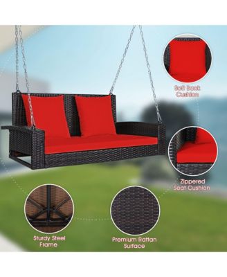2-Person Patio Rattan Hanging Porch Swing Bench Chair Cushion