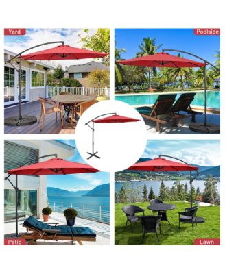 10 FT Patio Offset Umbrella w/8 Ribs Cross Base Tilt