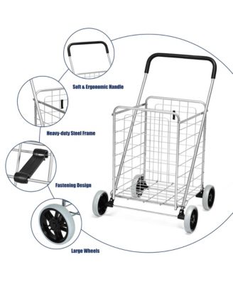 Folding Shopping Cart Utility Trolley Portable For Grocery Laundry Travel