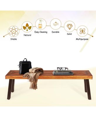 Set of 2 Patio Acacia Wood Dining Bench with Rustic Steel Legs Outdoor Indoor