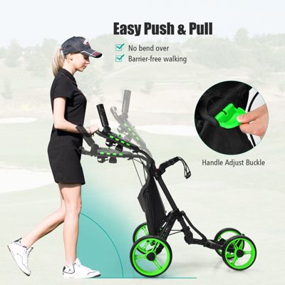 Folding 4 Wheels Golf Push Cart W/Bag Scoreboard Adjustable Handle