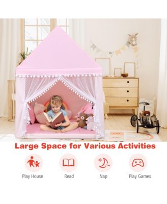 Kids Play Tent Large Playhouse Children Play Castle Fairy Tent Gift w/ Mat