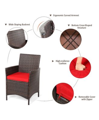 3PCS Patio Rattan Furniture Set Cushioned Sofa Glass Tabletop Deck