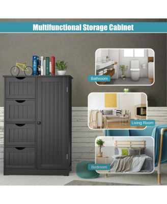 MDF Freestanding Bathroom Floor Cabinet with 4 Drawers and Adjustable Storage