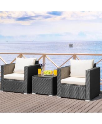 3PCS Rattan Patio Conversation Furniture Set Outdoor Sofa Set w/ Cushions