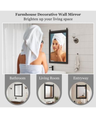 30''x22'' Wall Mount Mirror Decor Vanity Mirror Wood Frame Barn Door Style