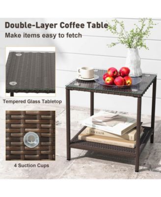 3 Piece Patio Rocking Set Wicker Rocking Chairs with 2-Tier Coffee Table