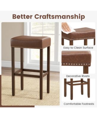 29.5" Wood Frame PU Leather Upholstered Bar Stools Set of 2 with Footrests