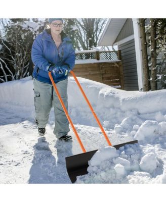 30" Snow Shovel Heavy-Duty Metal Adjustable Height Wheeled Snow Removal Pusher