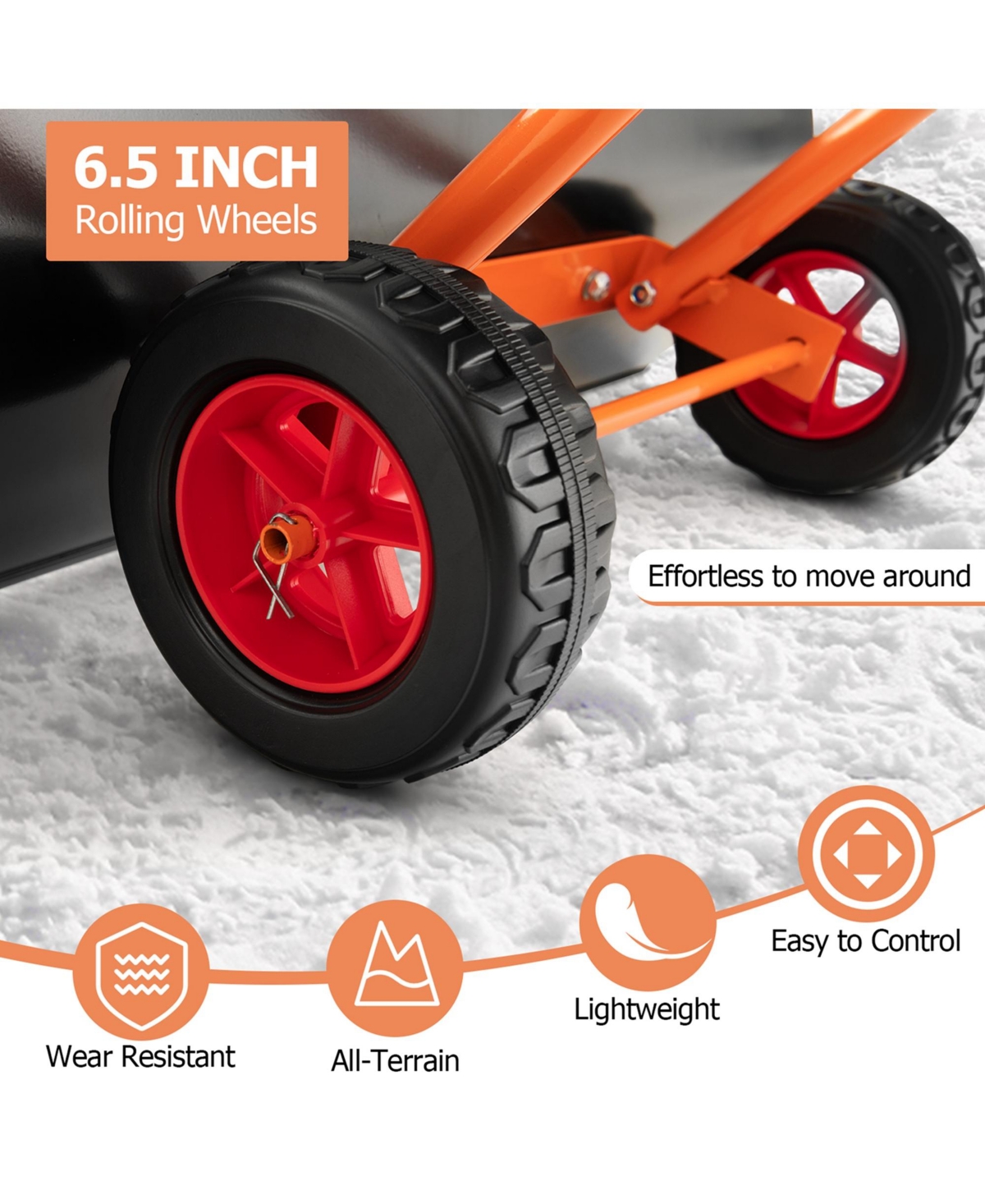 Costway Snow Shovel Heavy-Duty Metal Adjustable Height Wheeled Snow Removal Pusher