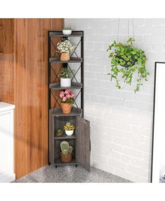 19" Metal, MDF, Engineered Wood 6-Tier Corner Bookshelf with 5-Level Adjustable Shelf & Anti-Tipping Kits