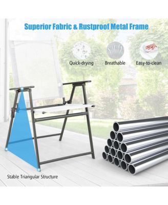 4pcs Patio Folding Portable Dining Chairs Metal Frame Armrests Garden