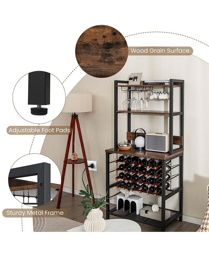 Costway Wine Bar with 4 Tier Storage Shelves Glass Holders