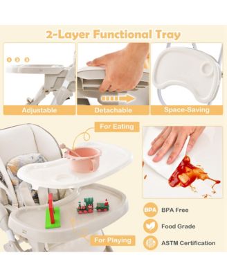 Toddler High Chair with Wheel Folding Dining Chair Adjustable Height & Recline