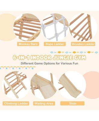 6-in-1 Indoor Jungle Gym Wooden Playground Climber Playset for Kids 1+ Years