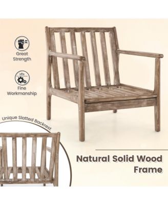 Modern Accent Chair with Solid Rubber Wood Armrests Cotton Linen Fabric Covers