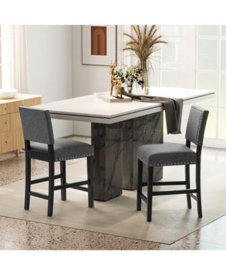 Set of 2 Bar Height Chairs with Solid Rubber Wood Frame & Adjustable Foot Pads