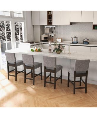 Set of 2 Bar Height Chairs with Solid Rubber Wood Frame & Adjustable Foot Pads