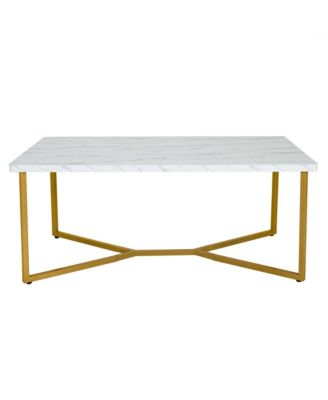 Modern Coffee Table with Faux Marble Tabletop & Golden Y-shaped Legs Foot Pads