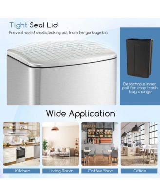 Stainless Steel Trash Can, 13.2 Gal Garbage Can with Lid, Detachable Inner Pail