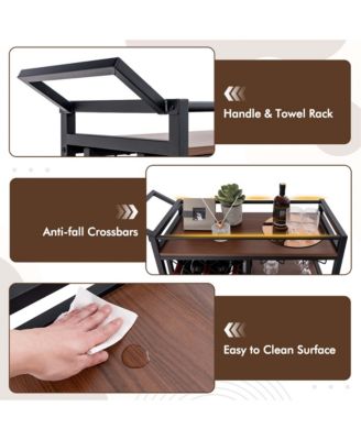 3-tier Bar Cart on Wheels Home Kitchen Serving Cart with Wine Rack & Glass Holder