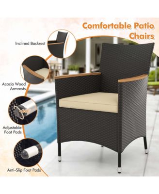 5 PCS Patio Dining Table Set for 4 Rattan Conversation Set with Umbrella Hole