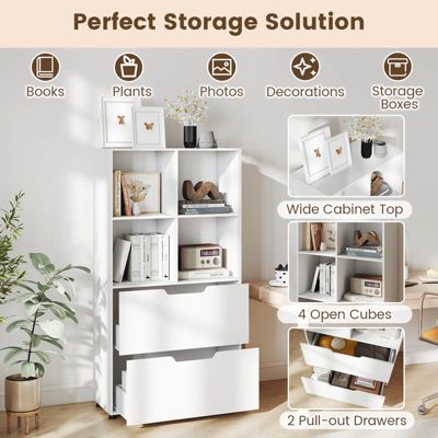 Bookcase with 2 Drawers 4-Tier Open Bookshelf with 4 Storage Cubes for Home Office