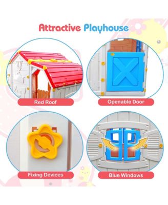 Kids Playhouse Realistic Cottage Playhouse with Openable Windows & Working Door