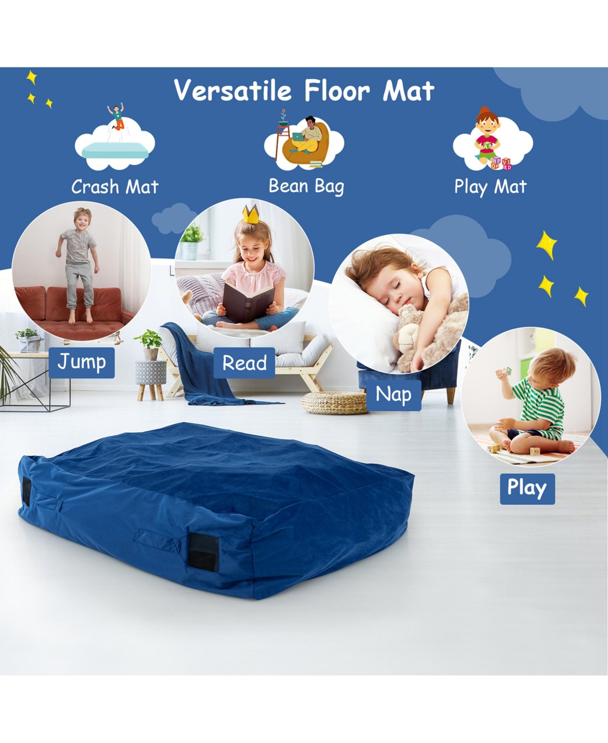 Costway Crash Pad Sensory Mat with Foam Blocks and Washable Velvet Cover