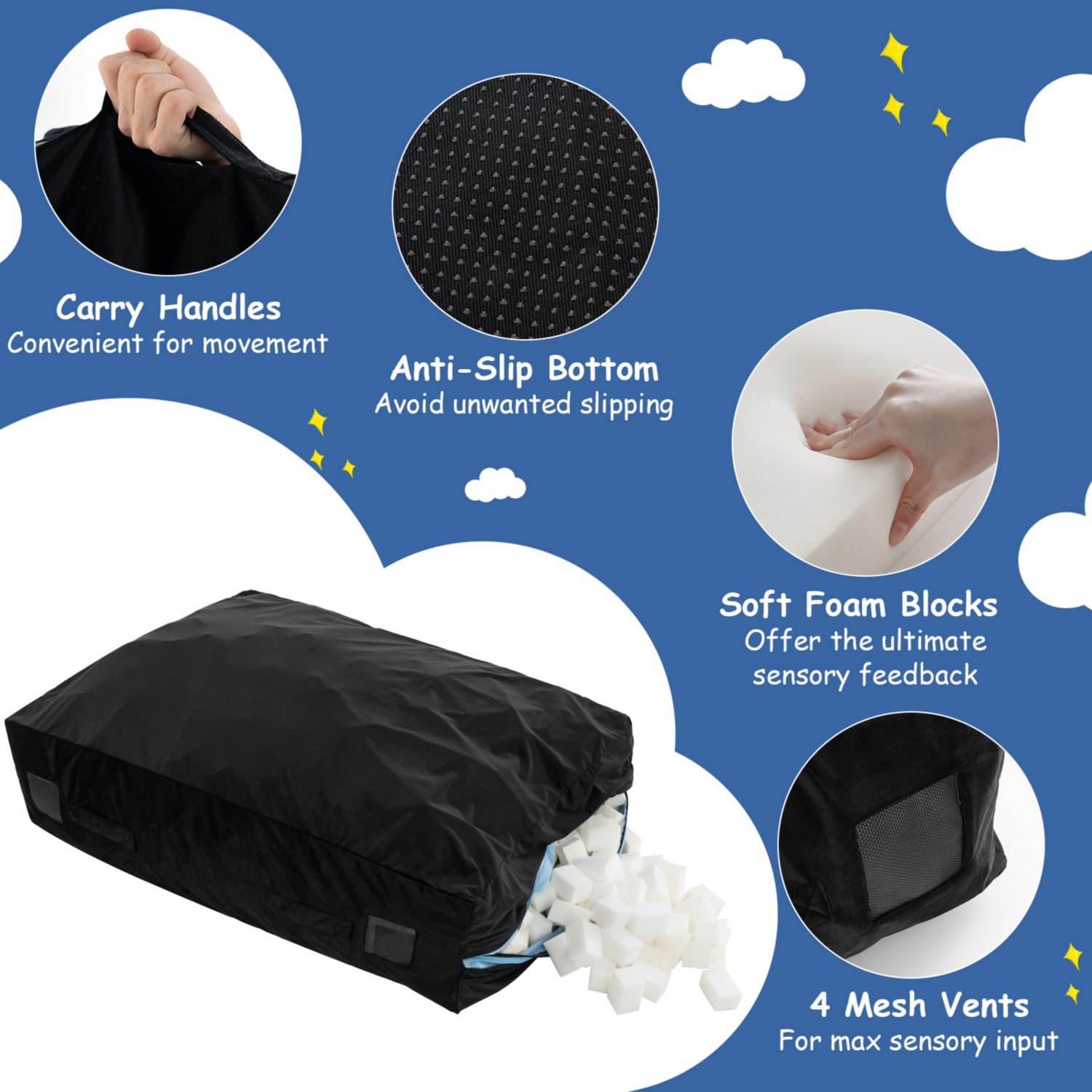 47" x 35.5" Crash Pad Sensory Mat with Foam Blocks and Washable