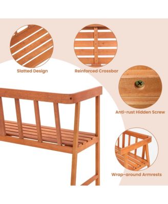 Patio Acacia Wood Bench 2-Person Slatted Seat Backrest 800 Lbs