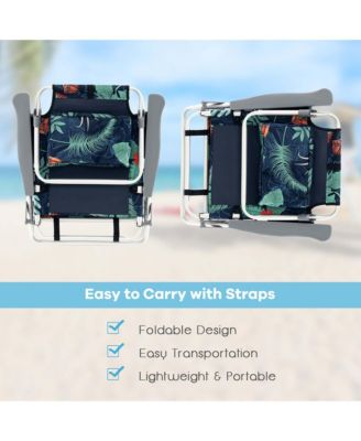 2-Pack Folding Backpack Beach Chair Table Set 5-Position Outdoor Reclining Chair