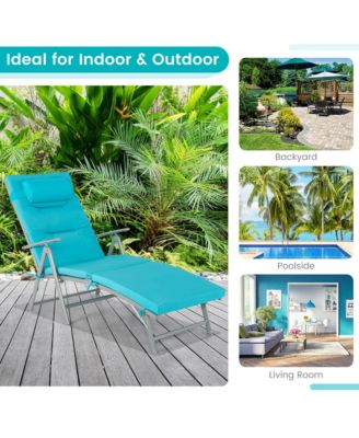 Outdoor Folding Chaise Lounge Chair Recliner Cushion Pillow Adjustable