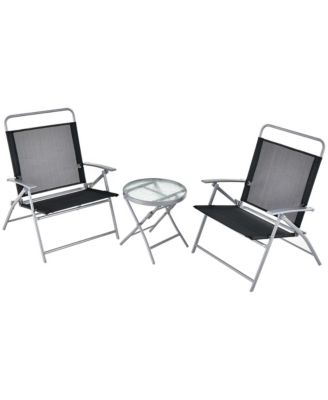 3pcs Patio Folding Table Chair Set Extra-Large Seat Metal Frame Portable Outdoor