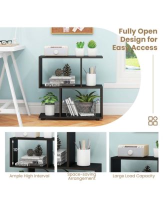 2-Tier Bookshelf Free Standing Wooden Display S-Shaped Shelf Storage Rack