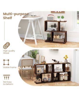 2-Tier Bookshelf Free Standing Wooden Display S-Shaped Shelf Storage Rack