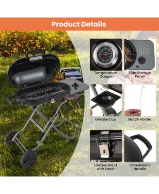 Portable Propane Grill Folding Gas Grill Griddle with Wheels & Side Shelf