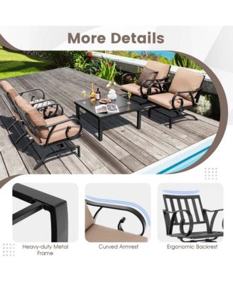5pcs Patio Rocking Chairs 4-in-1 Fire Pit Table Heavy-Duty Conversation Outdoor