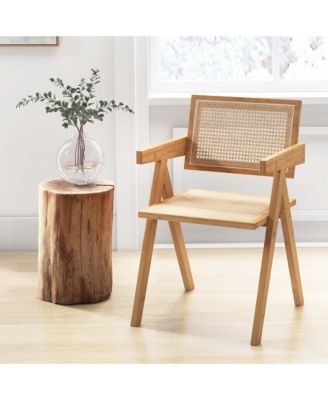 Set of 2 Rattan Accent Chairs Mid Century Dining Armchair Bamboo Frame Kitchen